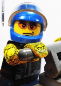 tattooed lego minifig biker